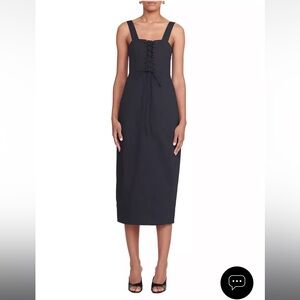 Staud Sutton Lace-Up Midi Dress in Black